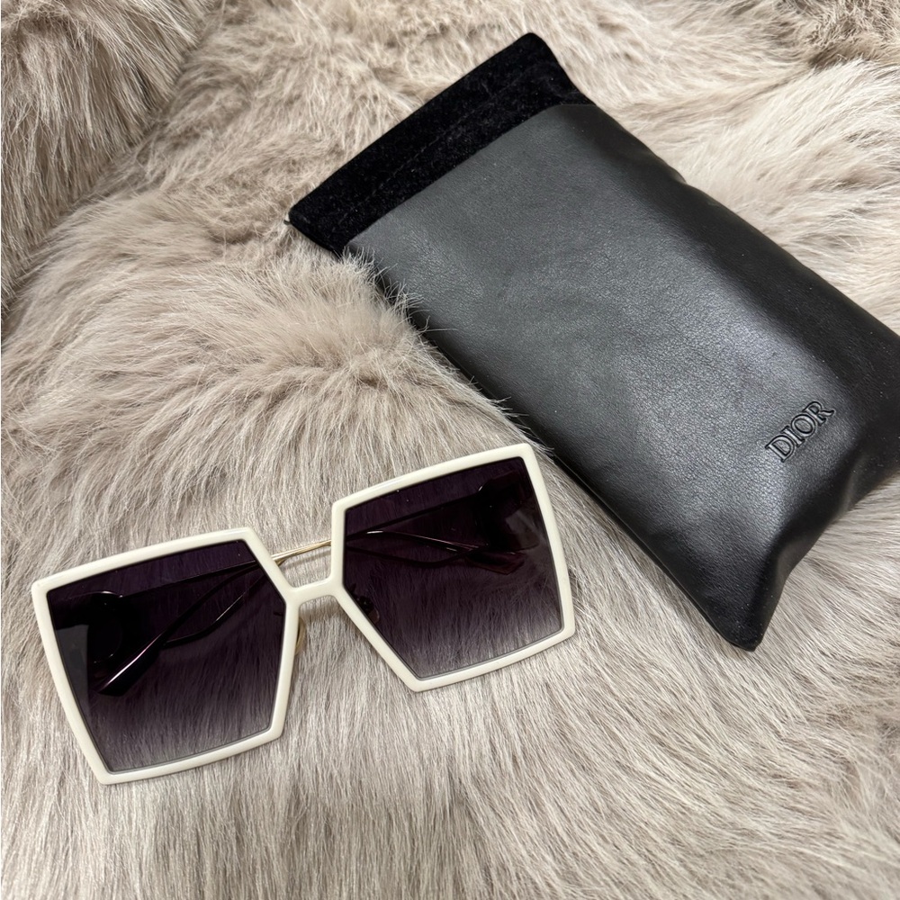 Dior Geometric White Sunglasses with Black Pouch